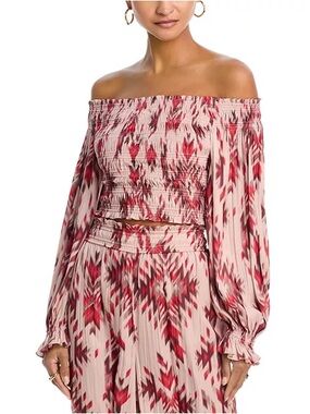 L'AGENCE Graciela Printed Off The Shoulder Smocked Top size XS